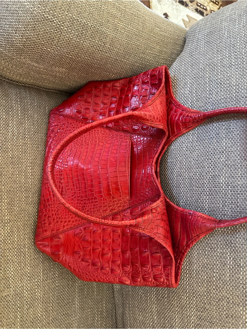 Brahmin Red Croc-Embossed Tote with Gold Hardware - Picture 2 of 3